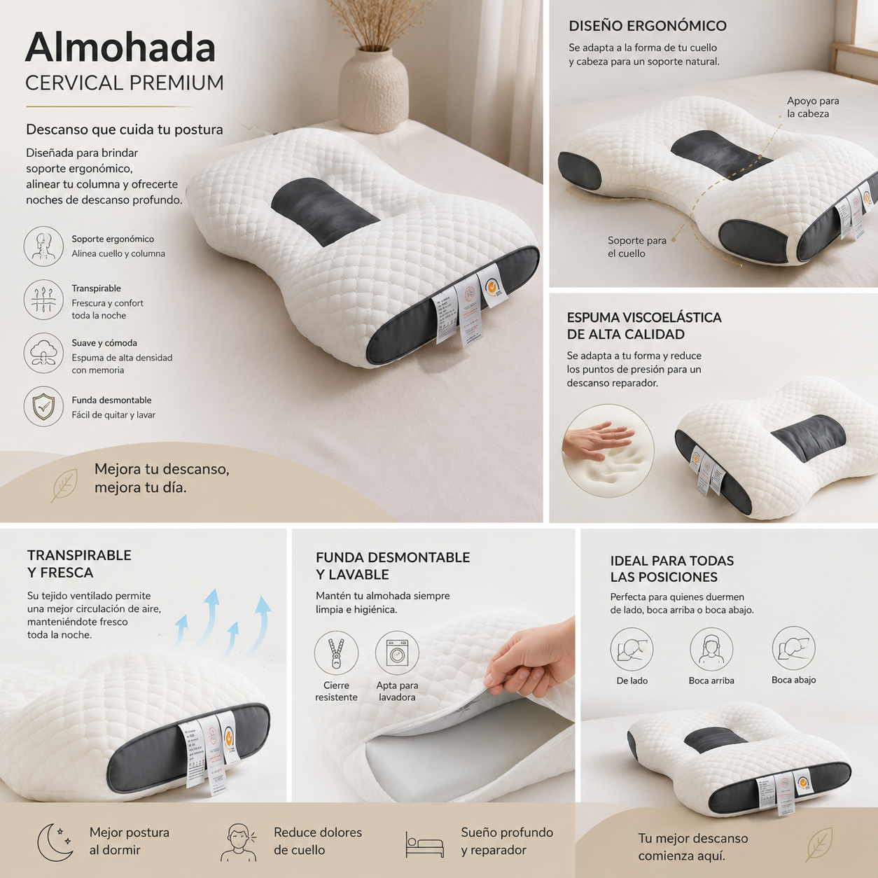 Almohada cervical para aliviar el dolor